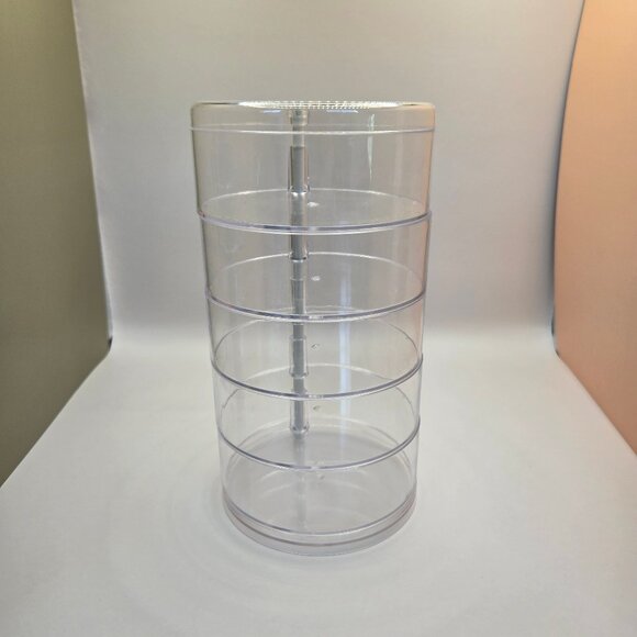 Clear Plastic Small Jewelry Organizer, 5-Layers Rotatable Storage Box with Lid - Picture 6 of 11